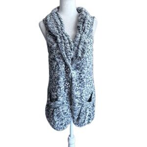 BCBGMaxAzria Vest Black White Mohair Wool Pockets Chunky SZ XL